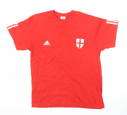 adidas Mens Red Cotton T-Shirt Size L Round Neck - England