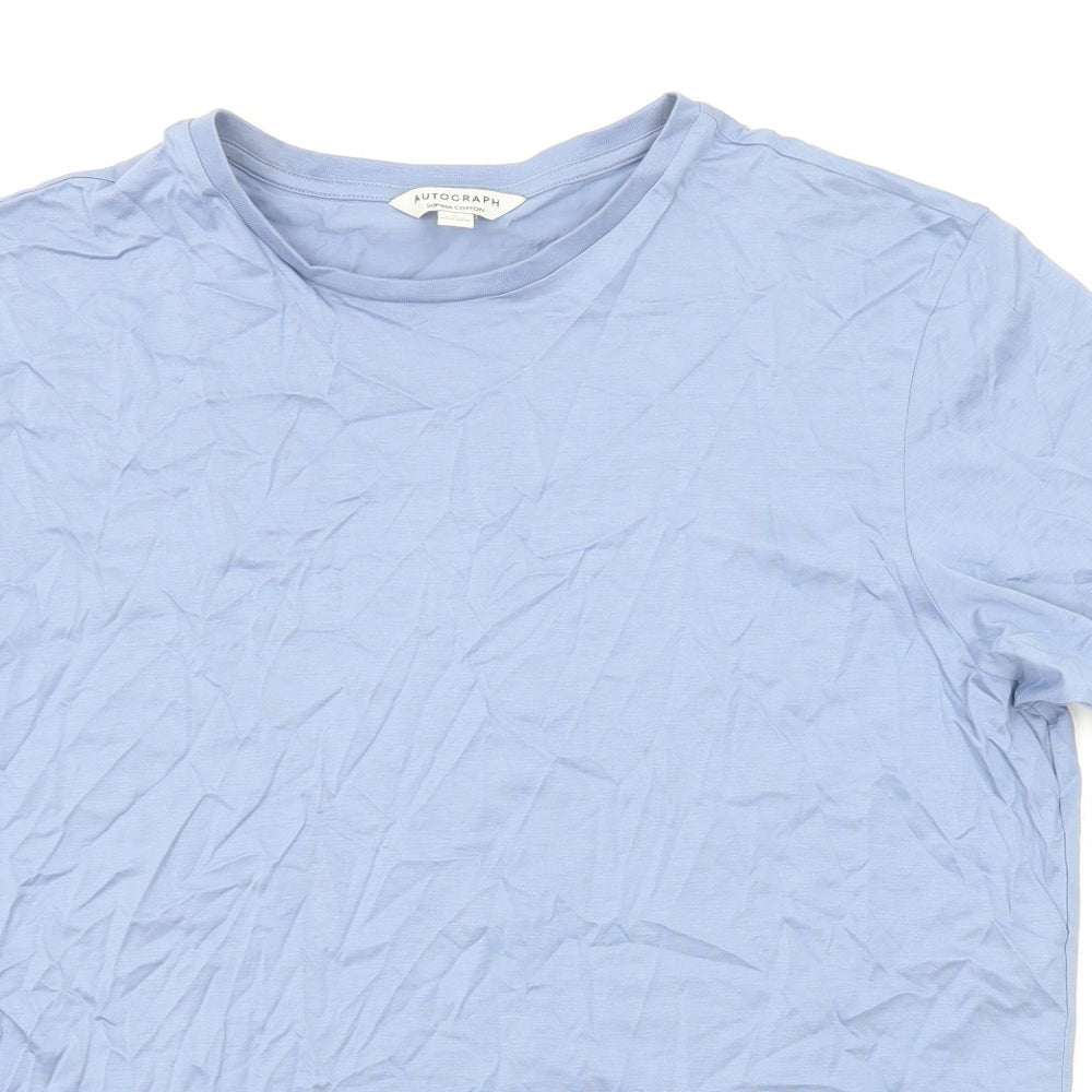 Autograph Mens Blue Cotton T-Shirt Size L Round Neck