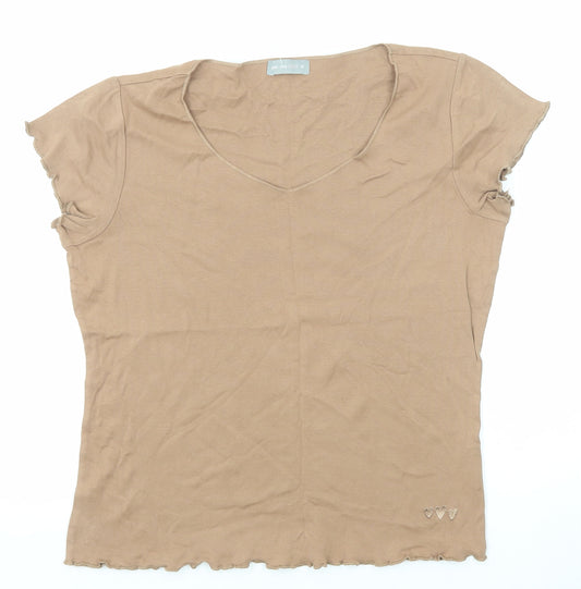 Per Una Womens Beige Cotton Basic T-Shirt Size 16 Scoop Neck