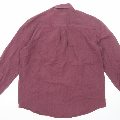 Van Heusen Mens Purple Striped Cotton Button-Up Size L Collared Button