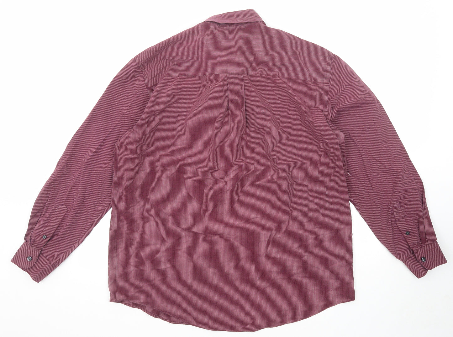Van Heusen Mens Purple Striped Cotton Button-Up Size L Collared Button
