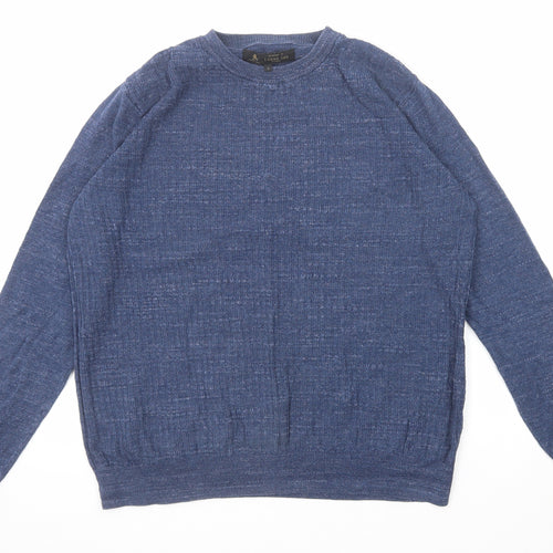 Label Lab Mens Blue Round Neck Cotton Pullover Jumper Size L Long Sleeve