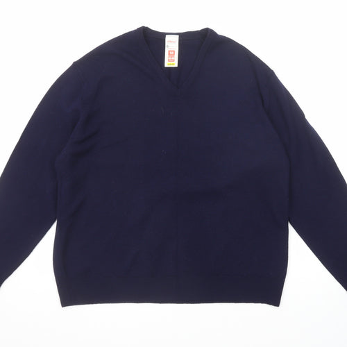St Michael Womens Blue V-Neck Wool Pullover Jumper Size 18