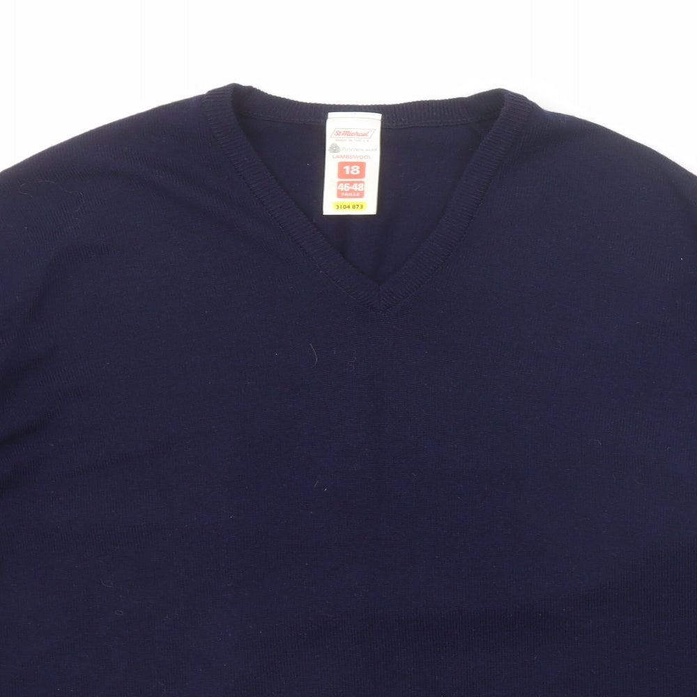 St Michael Womens Blue V-Neck Wool Pullover Jumper Size 18