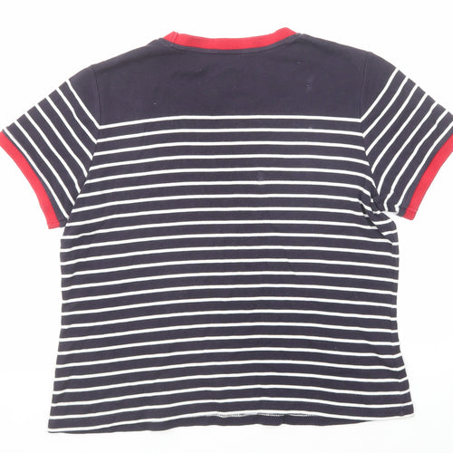 DASH Womens Blue Striped Cotton Basic T-Shirt Size 14 Round Neck
