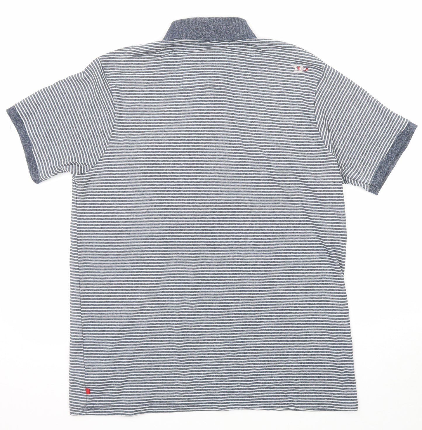 D555 Mens Blue Striped Cotton Polo Size L Collared Button