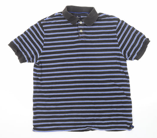 Blue Harbour Mens Blue Striped Cotton Polo Size XL Collared Button