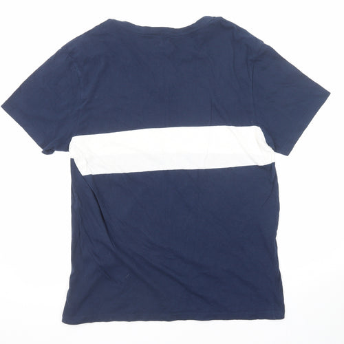 Gap Mens Blue Colourblock Cotton T-Shirt Size XL V-Neck Pullover - Stripe