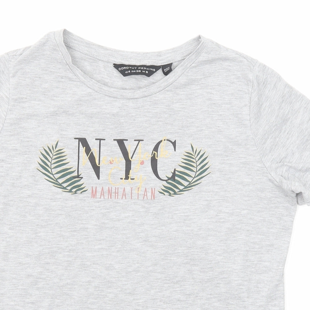 Dorothy Perkins Womens Grey Polyester Basic T-Shirt Size 8 Round Neck - N.Y.C Manhattan