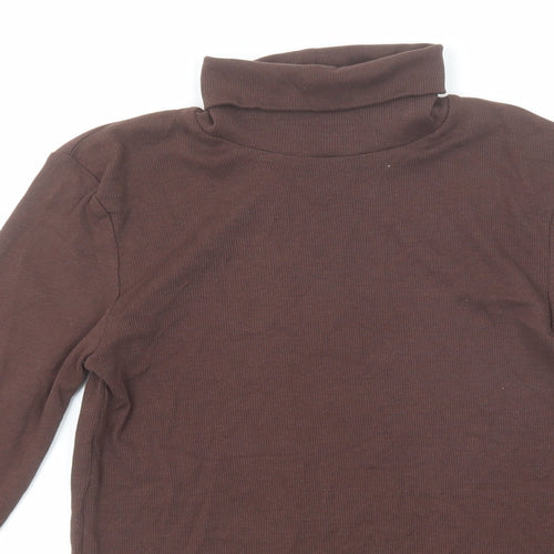 Marks and Spencer Womens Brown Cotton Basic T-Shirt Size 10 Roll Neck