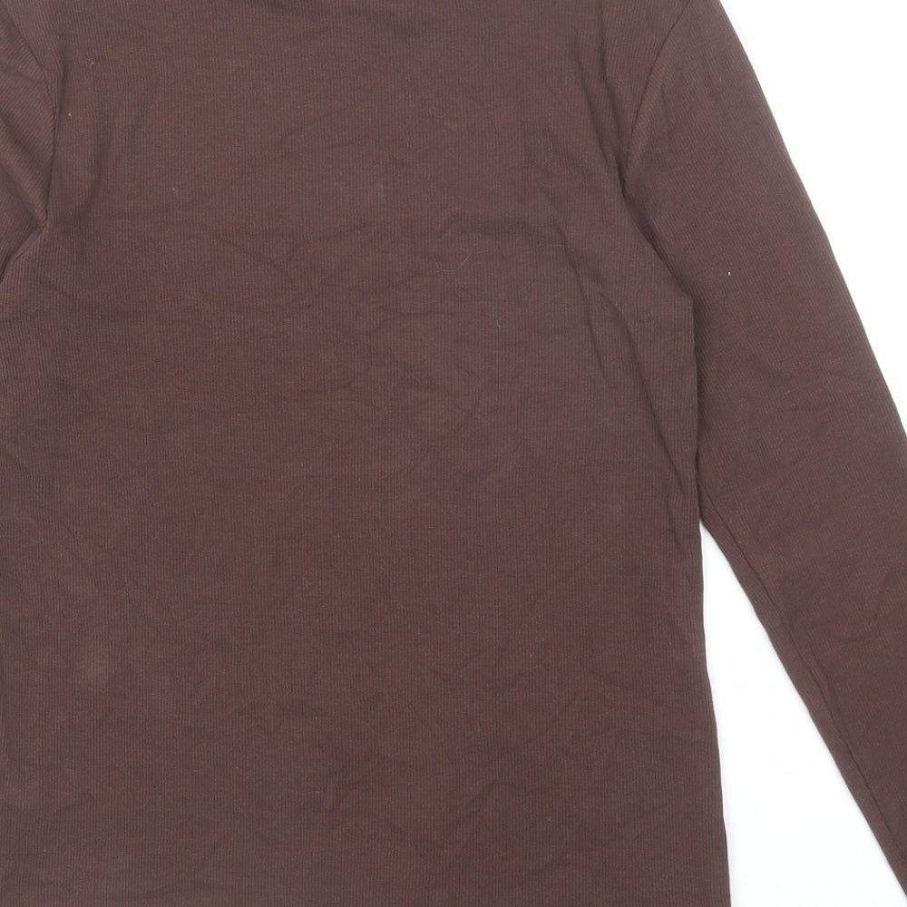 Marks and Spencer Womens Brown Cotton Basic T-Shirt Size 10 Roll Neck