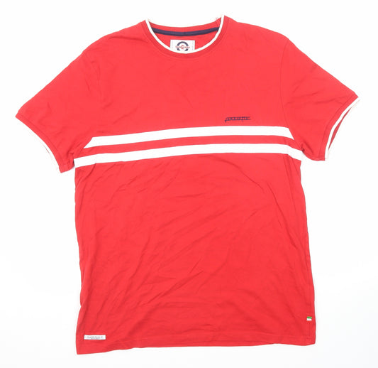 Lambretta Mens Red Colourblock Cotton T-Shirt Size XL Round Neck