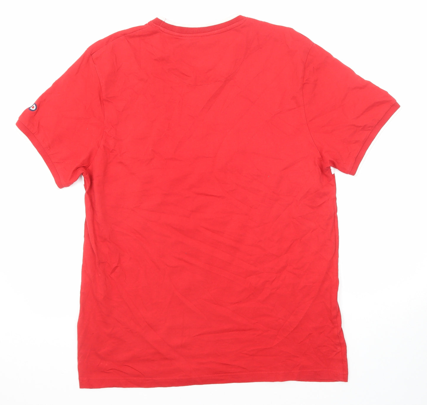 Lambretta Mens Red Colourblock Cotton T-Shirt Size XL Round Neck