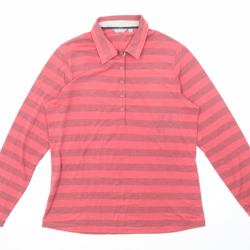 Rohan Womens Red Striped Polyester Basic Polo Size 14 Collared