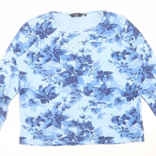 EWM Womens Blue Floral Cotton Basic Blouse Size 18 Round Neck - Size 18-20