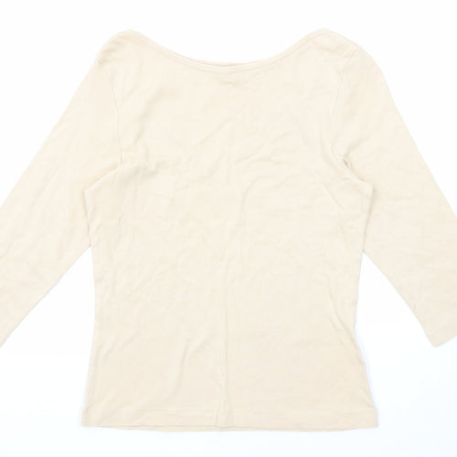 BHS Womens Beige Cotton Basic Blouse Size 10 Round Neck