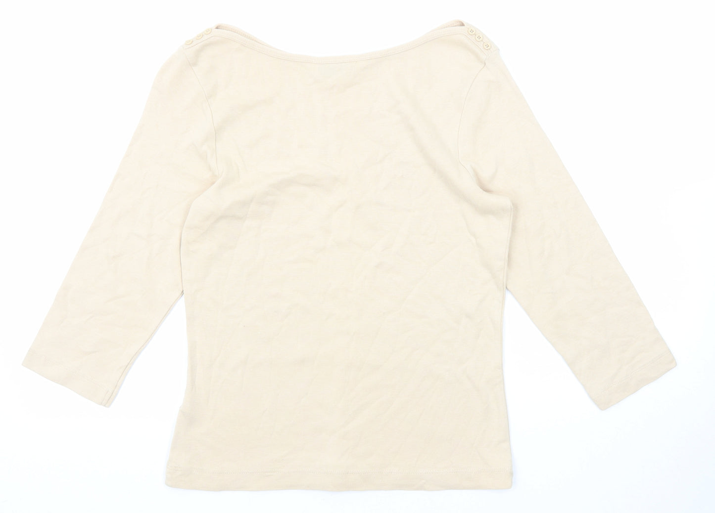 BHS Womens Beige Cotton Basic Blouse Size 10 Round Neck