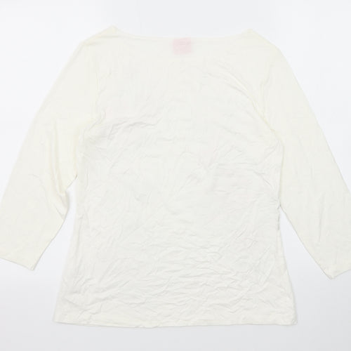 Together Womens White Viscose Basic Blouse Size 10 Round Neck - Flower Detail
