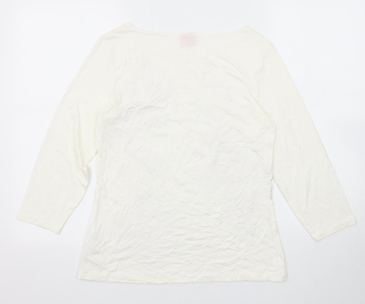 Together Womens White Viscose Basic Blouse Size 10 Round Neck - Flower Detail