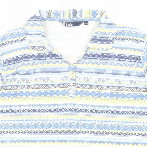 EWM Womens Blue Geometric Cotton Basic Polo Size 18 Collared - Size 18-20