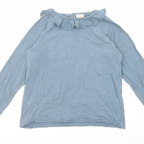 Zara Girls Blue Polyester Basic T-Shirt Size 8 Years Round Neck Button