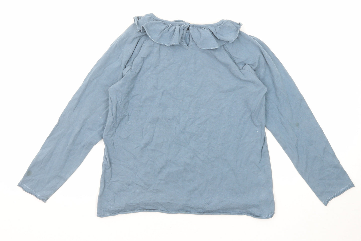 Zara Girls Blue Polyester Basic T-Shirt Size 8 Years Round Neck Button