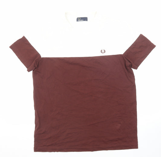 Fred Perry Mens Brown Colourblock Cotton T-Shirt Size M Round Neck
