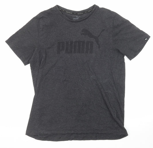 PUMA Mens Grey Cotton T-Shirt Size M Round Neck
