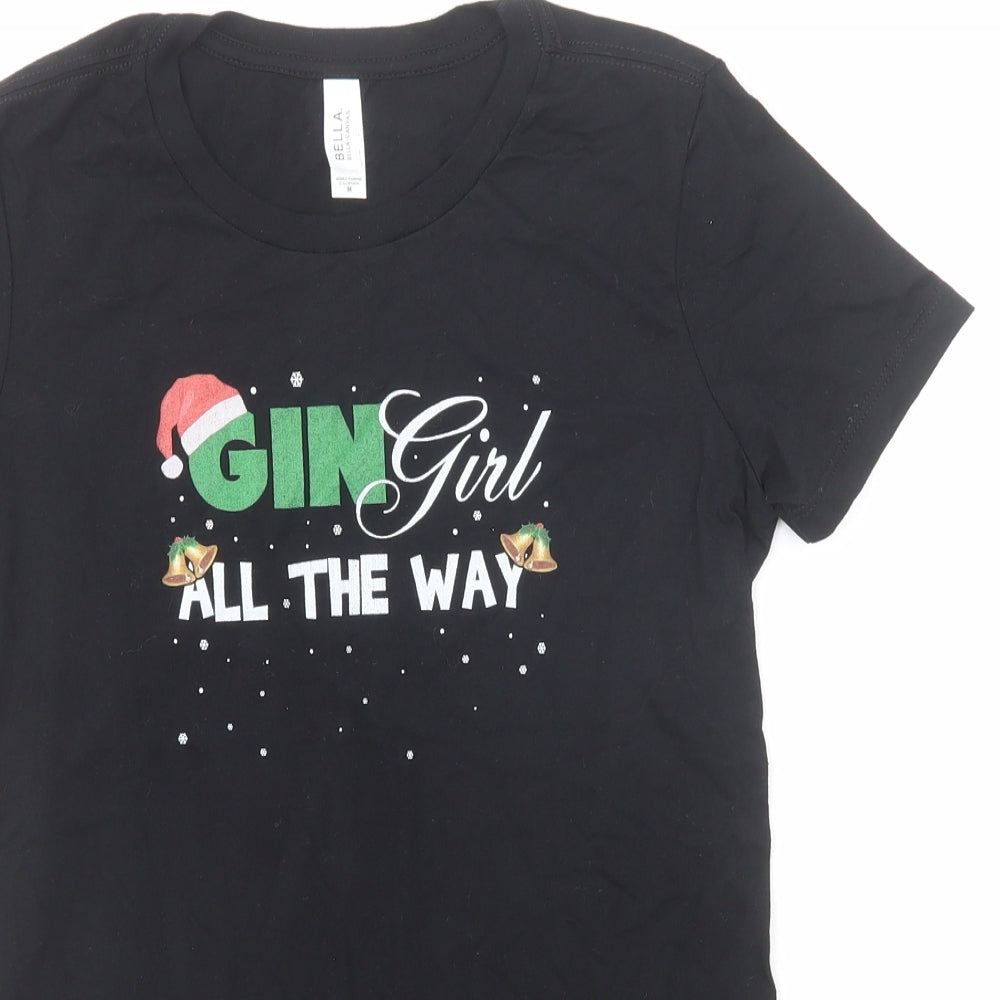 Bella + Canvas Womens Black Cotton Basic T-Shirt Size M Round Neck - Gin Girl Christmas Slogan