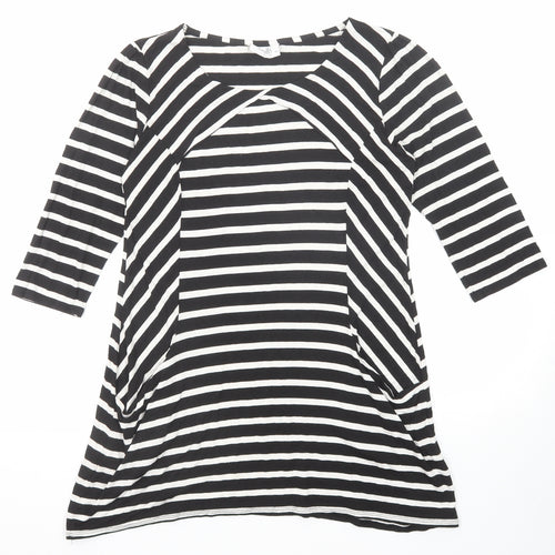Wallis Womens Black Striped Viscose Basic T-Shirt Size M Boat Neck