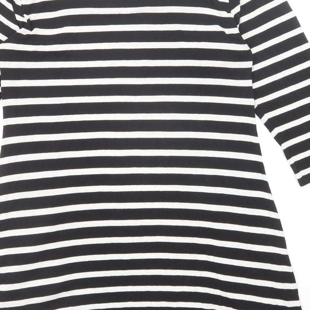Wallis Womens Black Striped Viscose Basic T-Shirt Size M Boat Neck