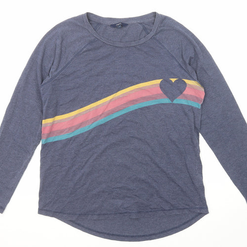 NEXT Womens Blue Cotton Basic T-Shirt Size 14 Boat Neck - Rainbow Heart
