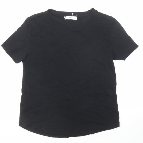 Mango Womens Black Cotton Basic T-Shirt Size S Boat Neck