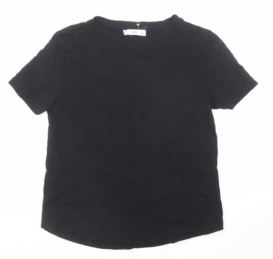 Mango Womens Black Cotton Basic T-Shirt Size S Boat Neck