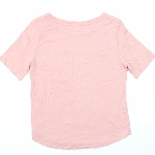 Marks and Spencer Womens Pink Cotton Basic T-Shirt Size 10 Boat Neck