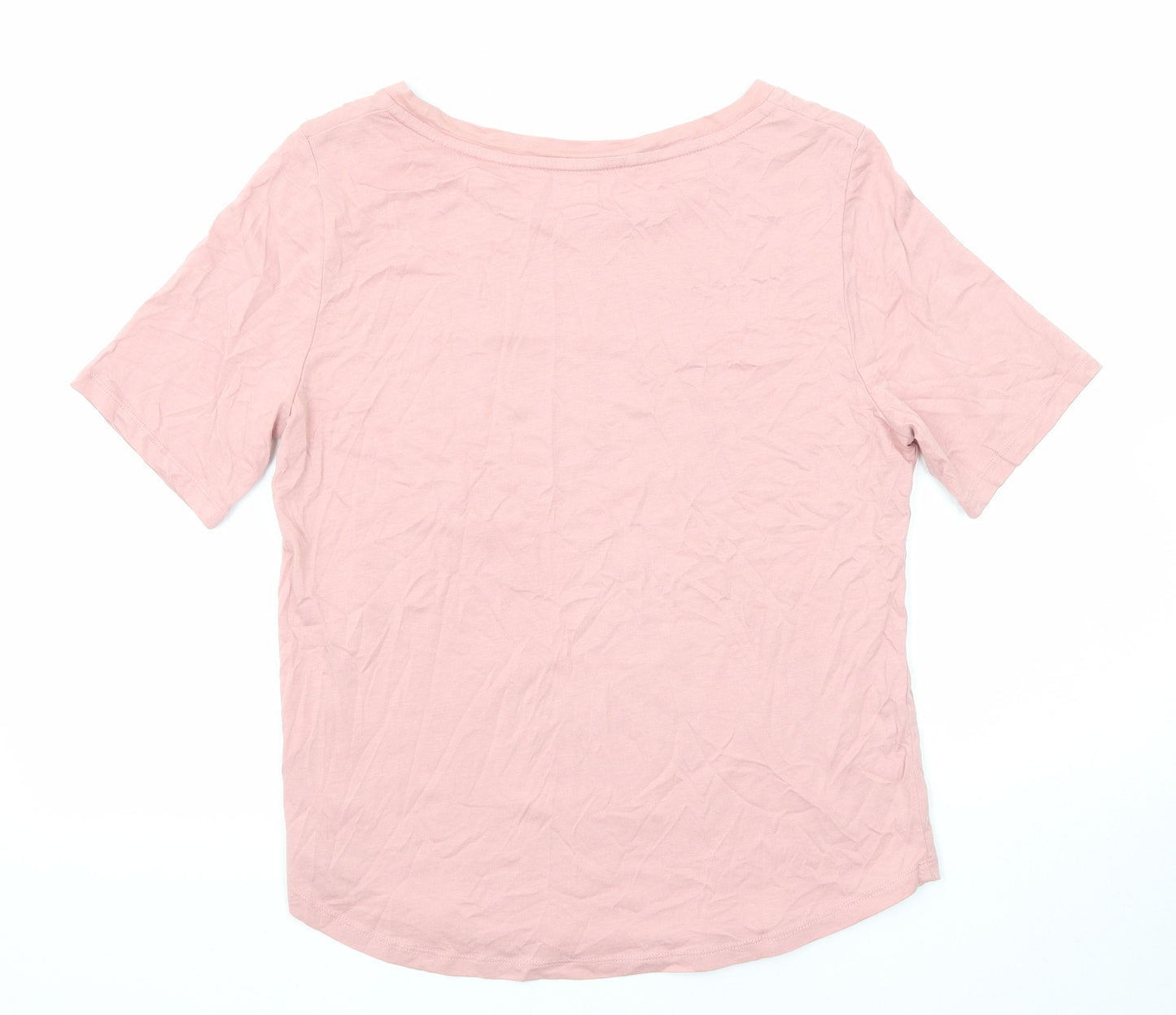 Marks and Spencer Womens Pink Cotton Basic T-Shirt Size 10 Boat Neck