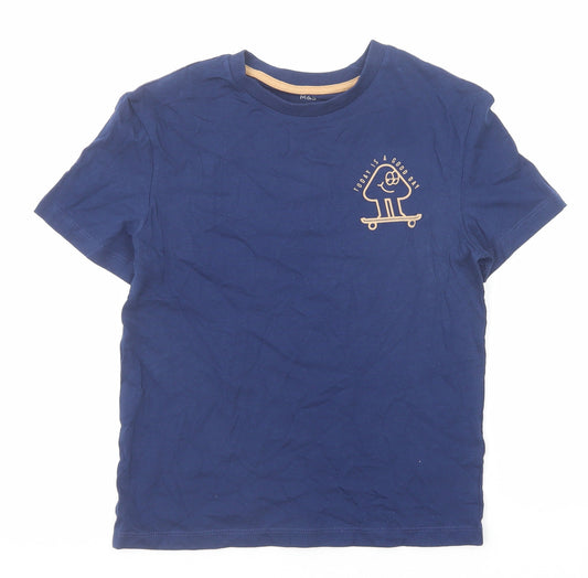 Marks and Spencer Boys Blue Cotton Basic T-Shirt Size 7-8 Years Round Neck Pullover - Today Is A Good Day