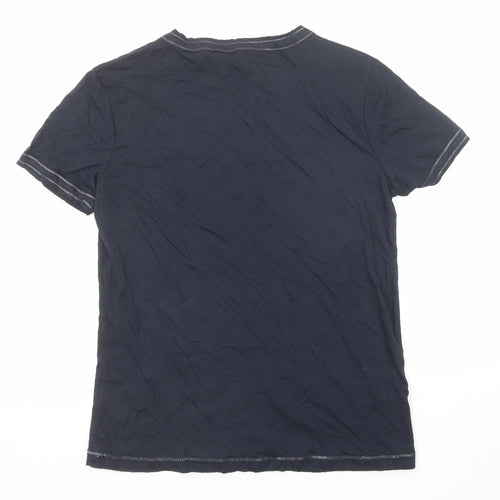NEXT Womens Blue Modal Basic T-Shirt Size 8 Boat Neck - Contrast Stitching