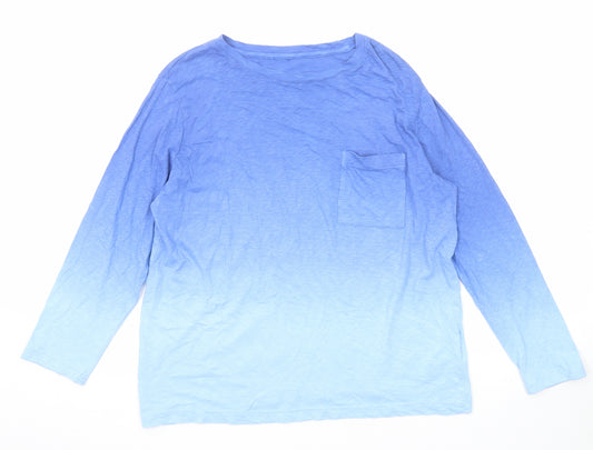 Marks and Spencer Womens Blue Cotton Basic T-Shirt Size 14 Boat Neck - Ombré