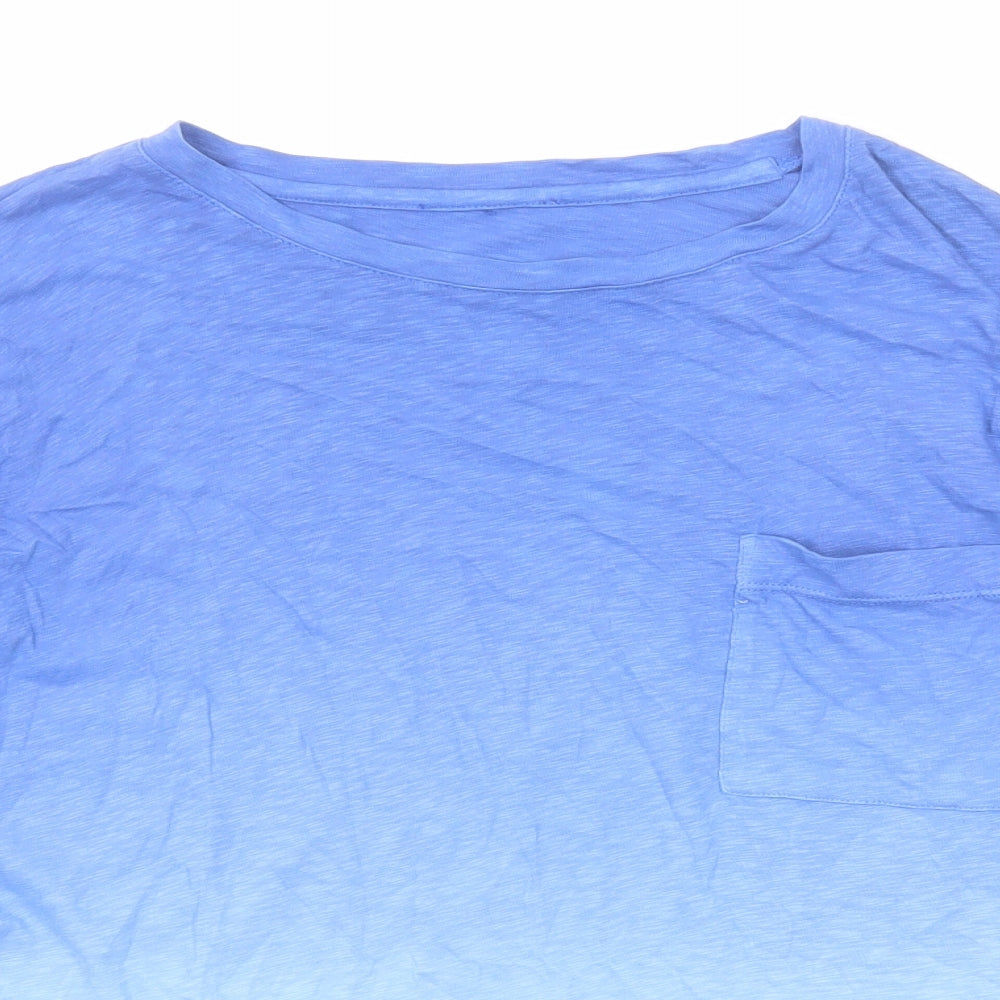 Marks and Spencer Womens Blue Cotton Basic T-Shirt Size 14 Boat Neck - Ombré