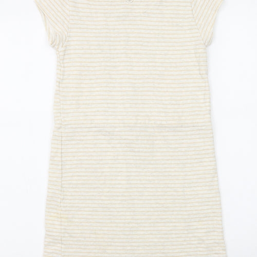 John Lewis Girls Beige Striped Cotton T-Shirt Dress Size 10 Years Boat Neck Button