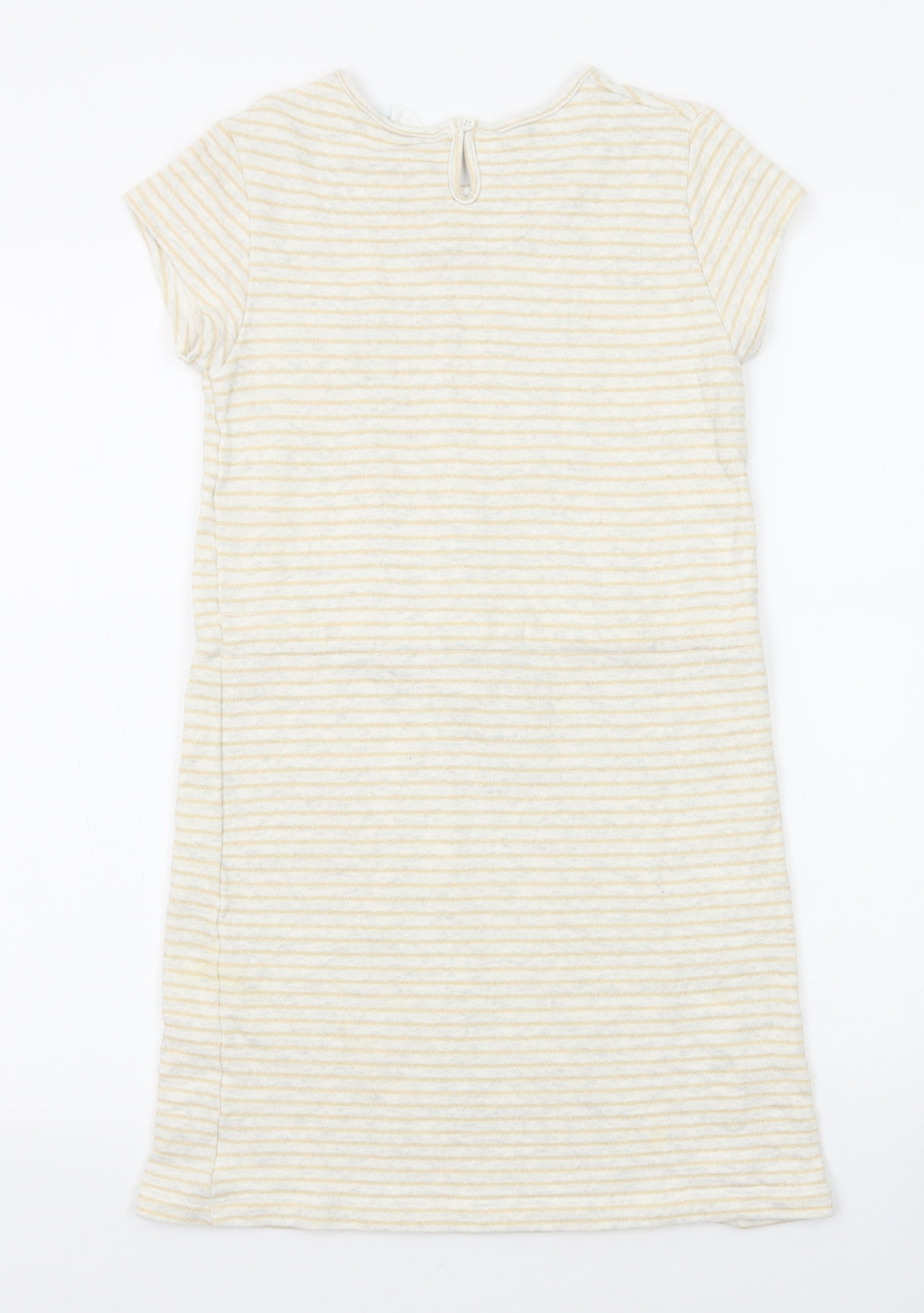 John Lewis Girls Beige Striped Cotton T-Shirt Dress Size 10 Years Boat Neck Button