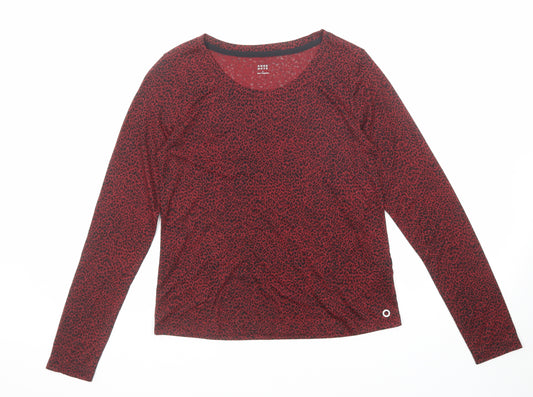 GOODMOVE Womens Red Animal Print Polyester Basic T-Shirt Size 8 Boat Neck Pullover - Leopard Print