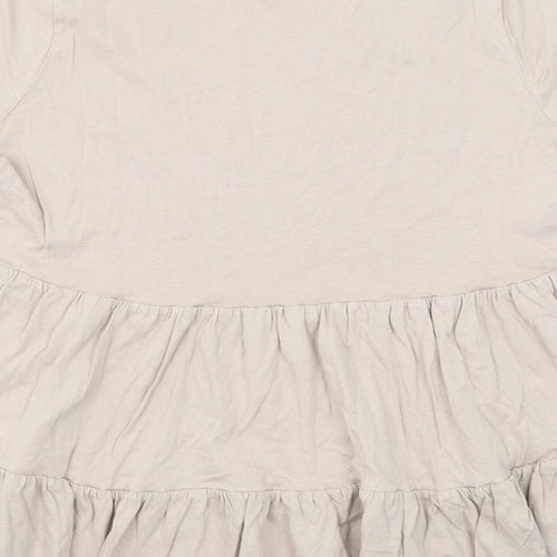 New Look Womens Beige Cotton Basic T-Shirt Size 10 Round Neck - Peplum