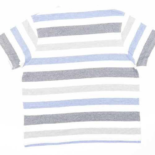 Maine New England Mens Blue Striped Cotton T-Shirt Size L Round Neck