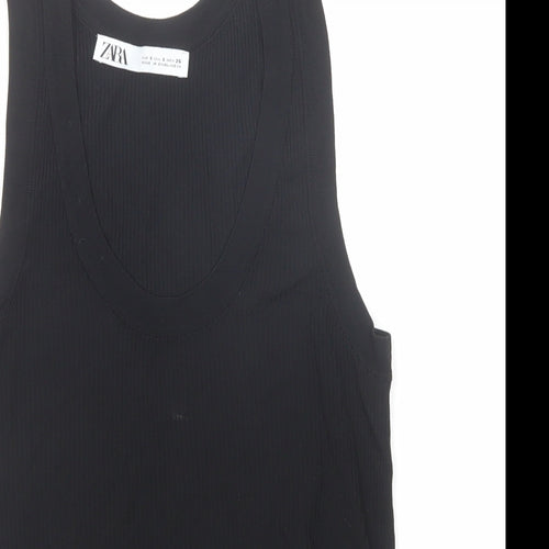 Zara Womens Black Viscose Basic Tank Size S Scoop Neck - Ribbed