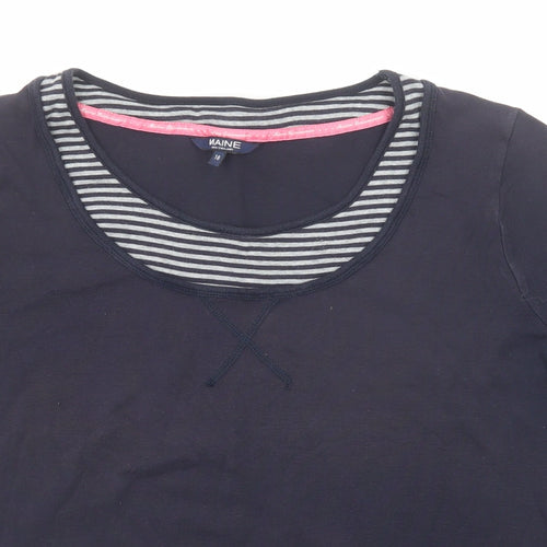 Maine New England Womens Blue Striped Cotton Basic T-Shirt Size 18 Boat Neck