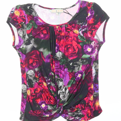 Billie & Blossom Womens Multicoloured Floral Viscose Basic T-Shirt Size 16 Boat Neck - Twist Front Detail