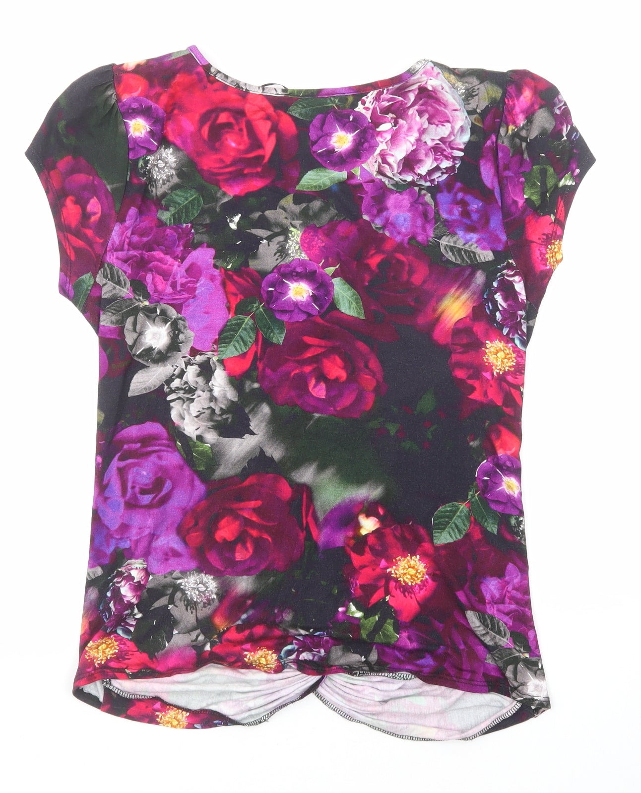 Billie & Blossom Womens Multicoloured Floral Viscose Basic T-Shirt Size 16 Boat Neck - Twist Front Detail
