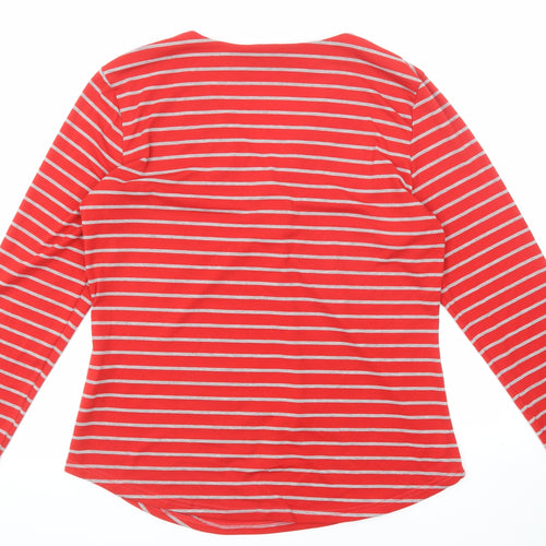 Cerulean Womens Red Striped Polyester Basic T-Shirt Size L V-Neck